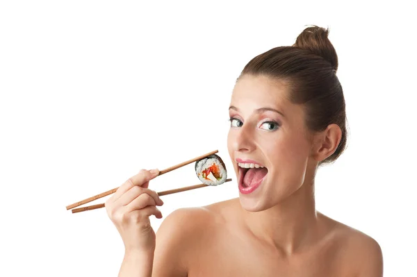 Sushi dziewczyna na białym tle — Zdjęcie stockowe