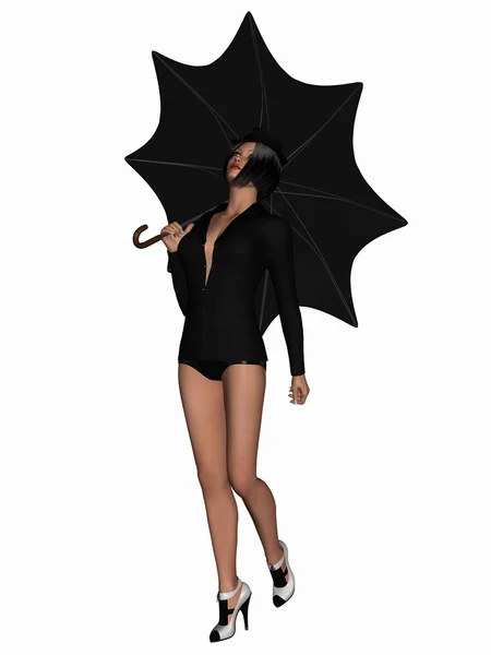 Cantando na chuva - Beleza com guarda-chuva — Fotografia de Stock