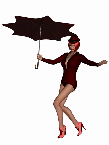 Cantando na chuva - Beleza com guarda-chuva — Fotografia de Stock