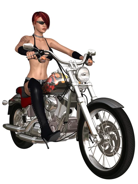 セクシーなバイクに乗る人の少女と彼女の自転車 — ストック写真
