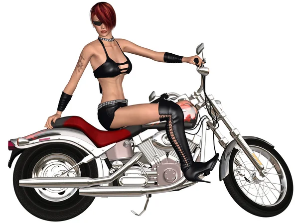Sexy chica motorista y su bicicleta — Foto de Stock