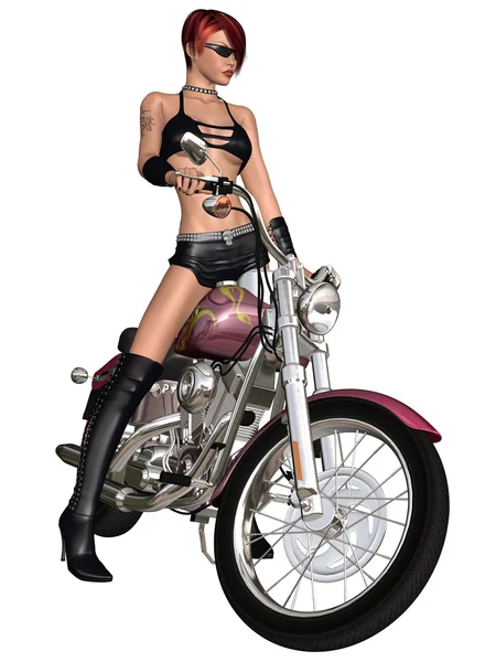 Sexy ragazza motociclista e la sua moto — Foto Stock