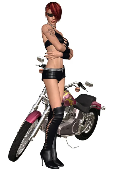 Sexy chica motorista y su bicicleta —  Fotos de Stock