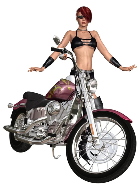 Sexy biker girl and her bike — Stock Photo, Image