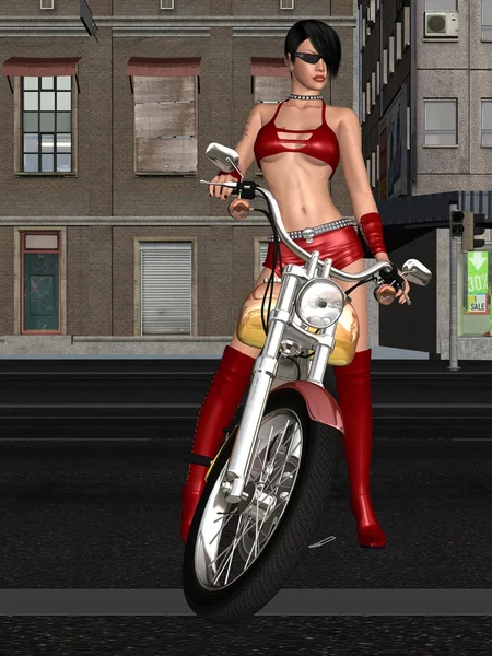 stock image Sexy biker girl and her bike