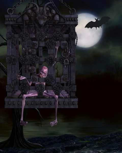Zombie w klatce - rysunek halloween — Zdjęcie stockowe