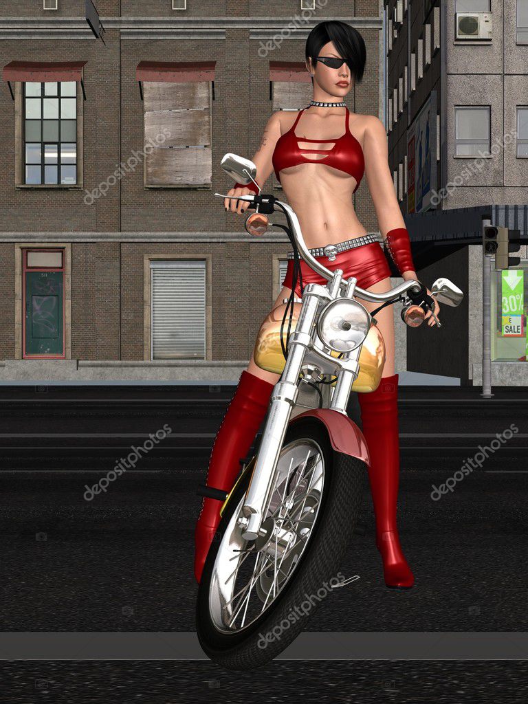 Sexy biker girl and her bike — Stock Photo © Digitalstudio #5166553