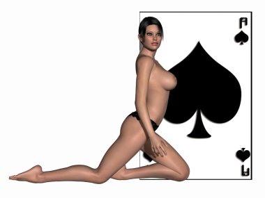 Sexy girl playing with cards clipart