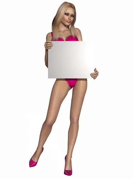 Sexy blond with a poster — Stock Photo, Image