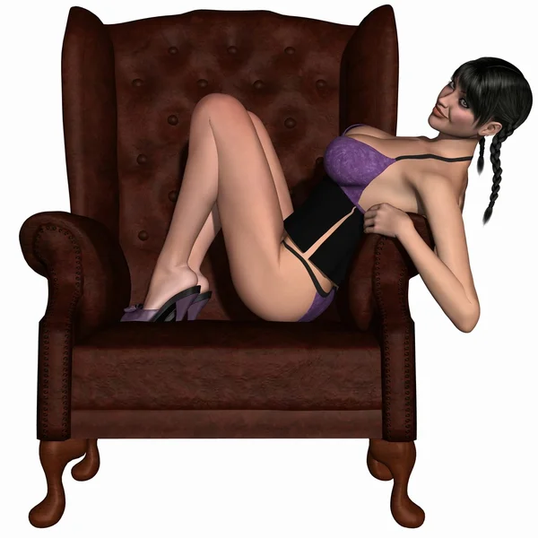 Fille de beauté avec lingerie sexy posant sur un fauteuil — Photo