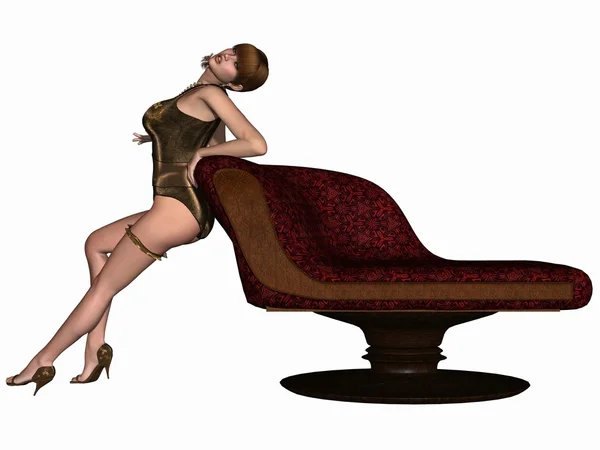 セクシーなランジェリー、肘掛け椅子でポーズの美しさの少女 — ストック写真