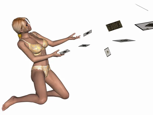 Sexy Mädchen spielt mit Karten — Stockfoto