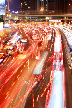 Traffic jam in Hong Kong at night clipart