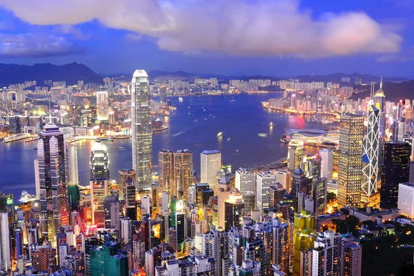 Hong Kong центральна районна горизонт і видом на гавань Вікторія в Стокова Картинка