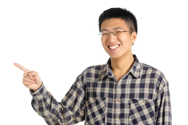 Smiling man pointing — Stock Photo, Image