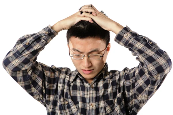 Worried man having headache — Stock Photo, Image