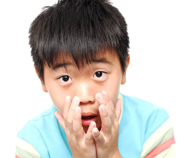 Asian kid boy touch face — Stock Photo, Image