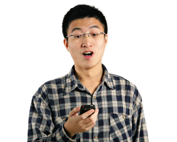 Jonge Man Verrassing Telefoon — Stockfoto