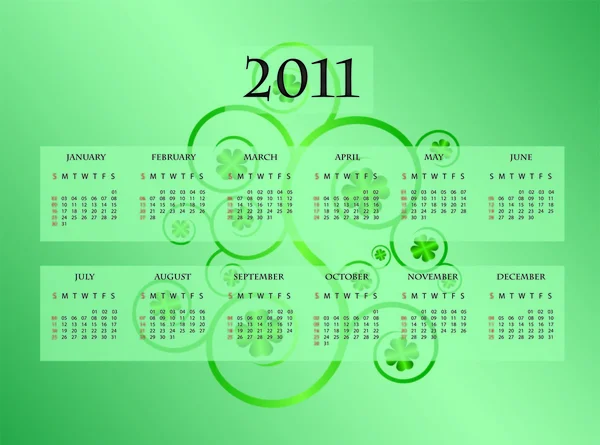 Calender 2011 shamrock ( background on separate layer ) — Stock Vector