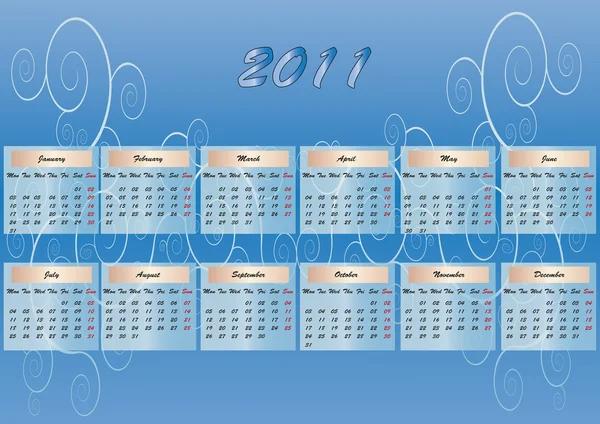 Calendário de ornamento 2011 Segunda-feira-SUnday — Fotografia de Stock