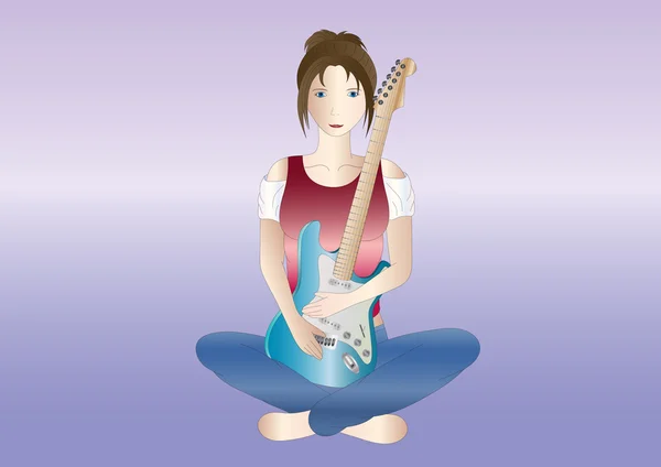 Brunet dziewczyna z gitara — Zdjęcie stockowe