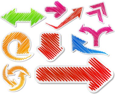 Scribbled color arrows set. clipart