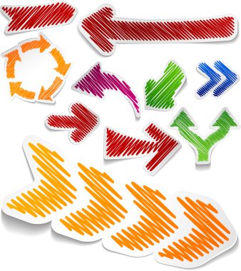 Scribbled color arrows set. clipart