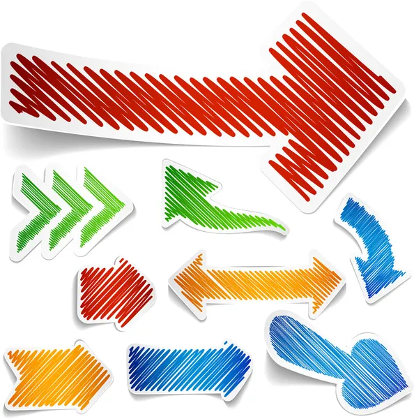 Ensemble de flèches de couleur gravées . — Image vectorielle