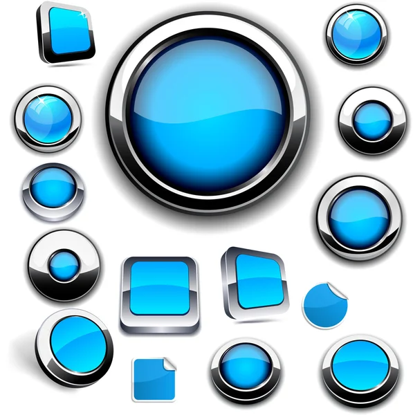 Boutons ronds bleus sur blanc . — Image vectorielle