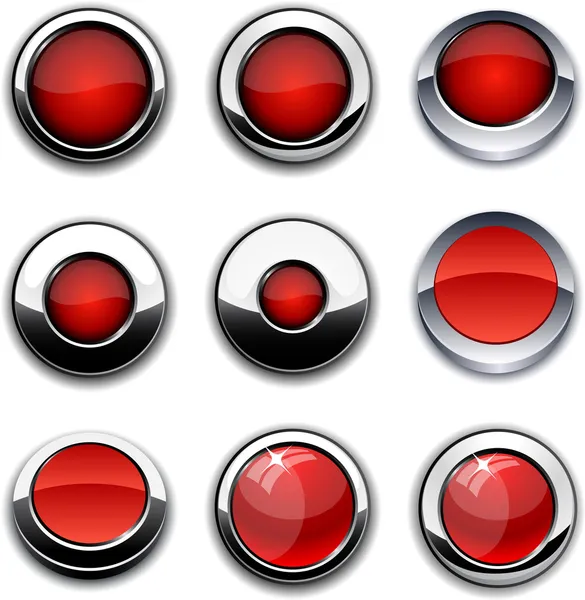 Botões redondos vermelhos com bordas cromadas . — Vetor de Stock
