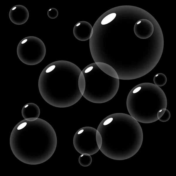 Siyah Bubblesbubbels op zwart. — Stockvector