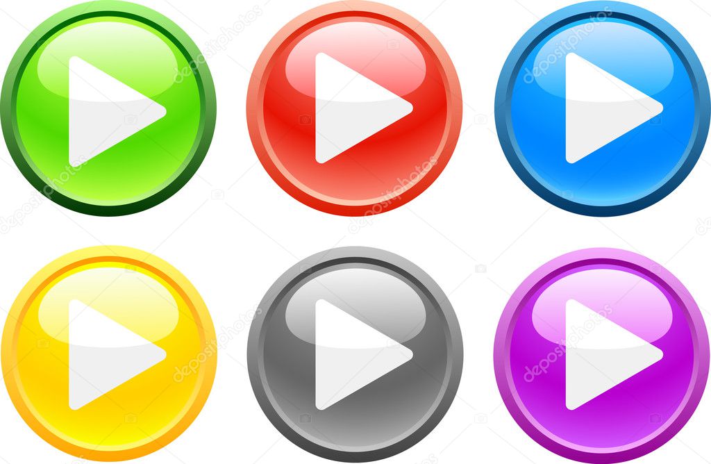 6 high-detailed buttons. Play. Vector illustration.