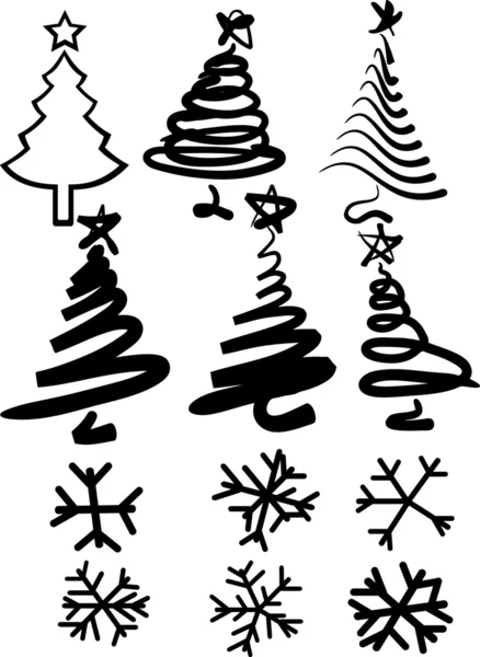 Árboles de Navidad y copos de nieve . — Vector de stock