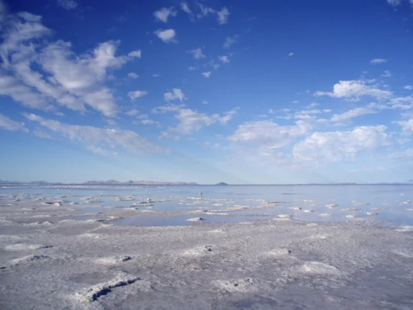 Campos de sal lentamente dando lugar ao Grande Lago Salgado — Fotografia de Stock