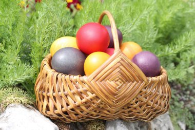 Easter basket full of eggs clipart
