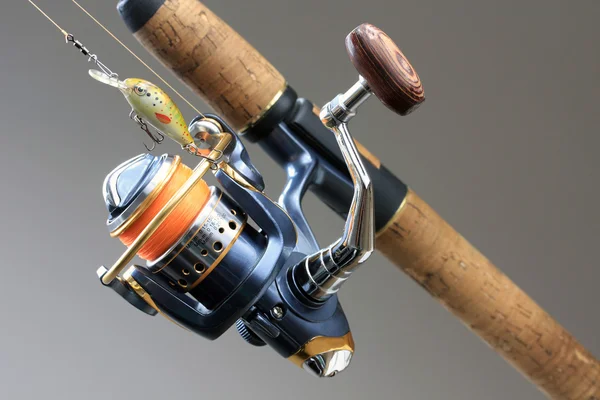 stock image Spinning rod and reel with wobler lure