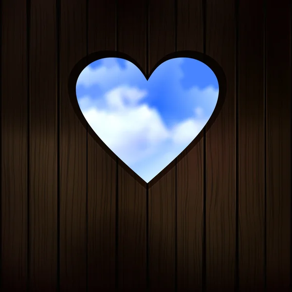 Forma di cuore tagliato in porta di legno — Vettoriale Stock