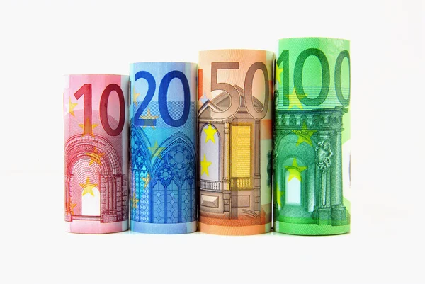 Opgerolde eurobankbiljetten — Stockfoto