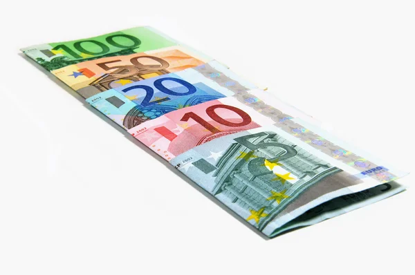 Gevouwen Bankbiljetten Van Tot 100 Euro Witte Achtergrond — Stockfoto