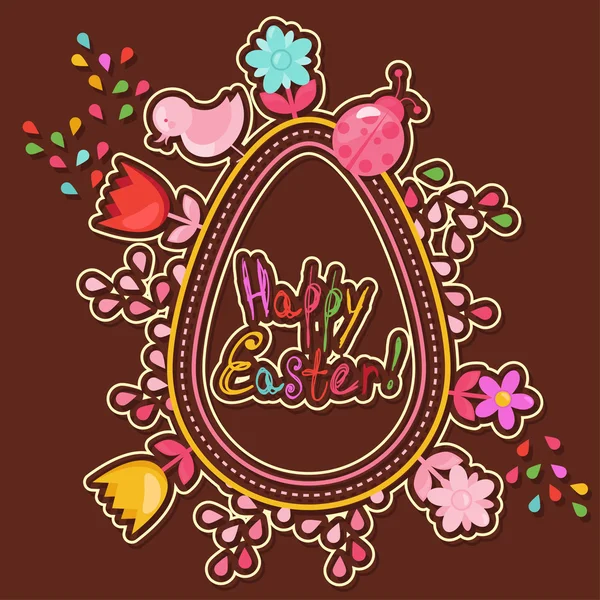 可爱复活节背景与色彩鲜艳的花朵 — 图库矢量图片
