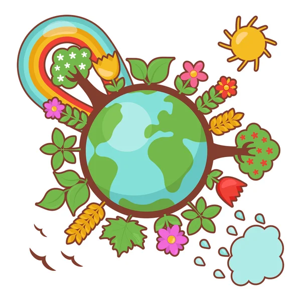 Pianeta verde, illustrazione ecologia — Vettoriale Stock
