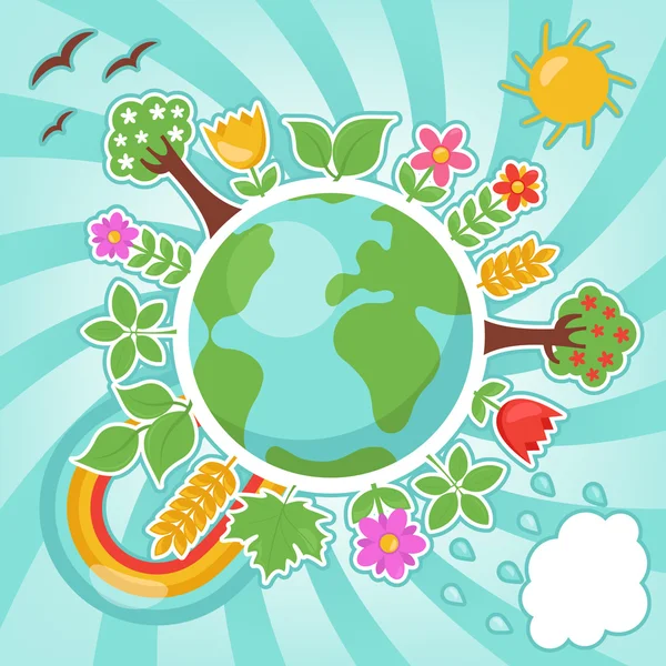 Planeta verde, ilustración de ecología — Vector de stock