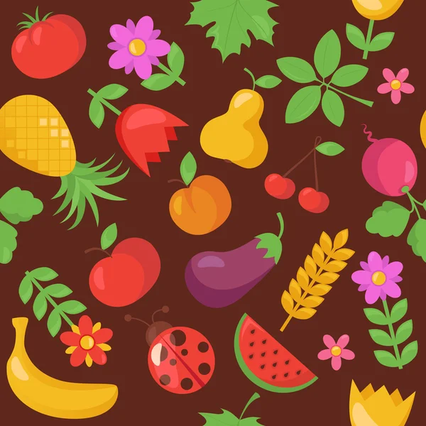 各种水果和蔬菜无缝模式 — 图库矢量图片