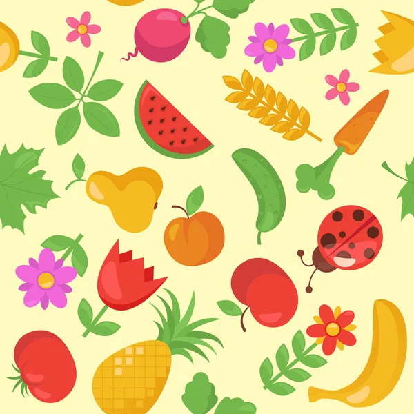 さまざまな果物や野菜のシームレスなパターン — ストックベクタ