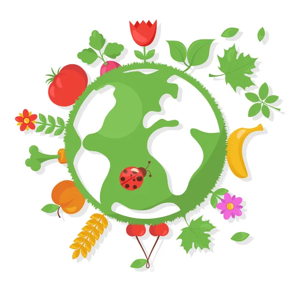 Varias frutas y verduras en todo el mundo — Vector de stock
