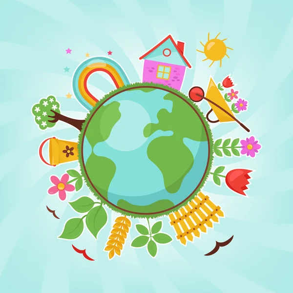 Planeta verde, ilustração da primavera — Vetor de Stock