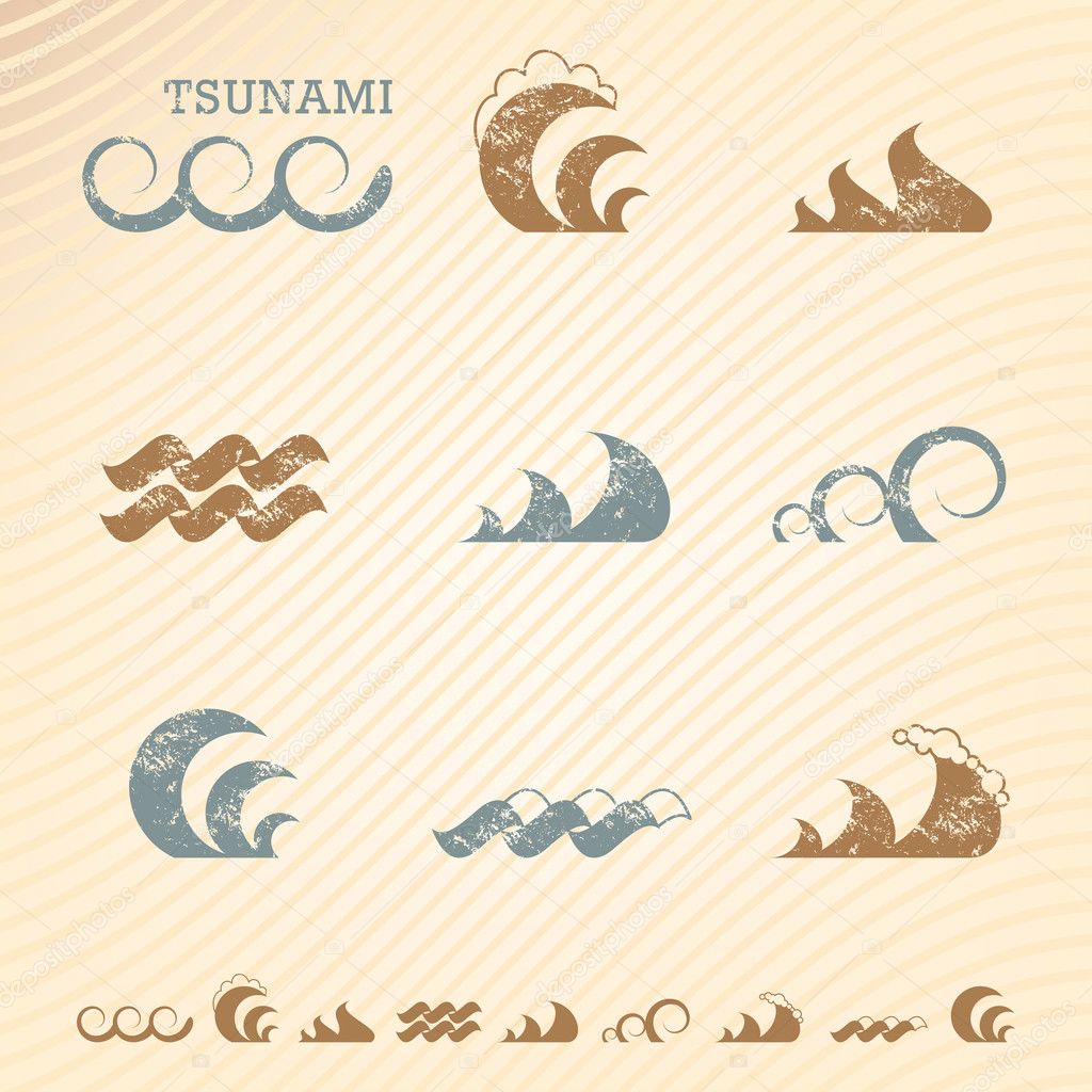 Set of grunge wave symbols for design