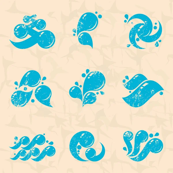 Grunge symboles d'eau bleue — Image vectorielle