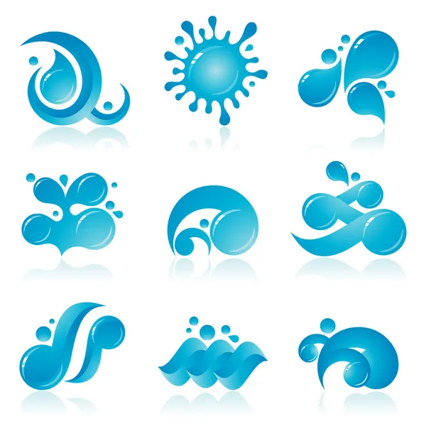 Set van blauwe water pictogrammen — Stockvector