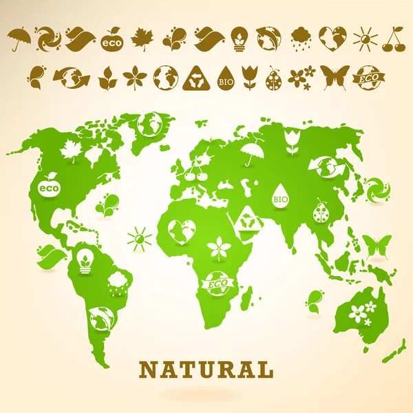 Иллюстрация Зеленой Земли с экологическими иконками — стоковый вектор